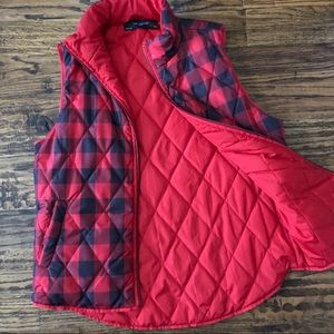 Red & Black Check Quilted Vest